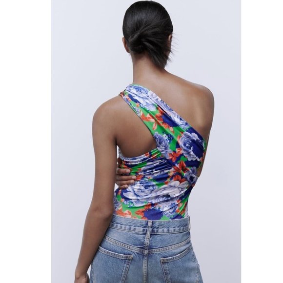 NWT - Zara Floral Asymmetrical Bodysuit - Picture 8 of 9